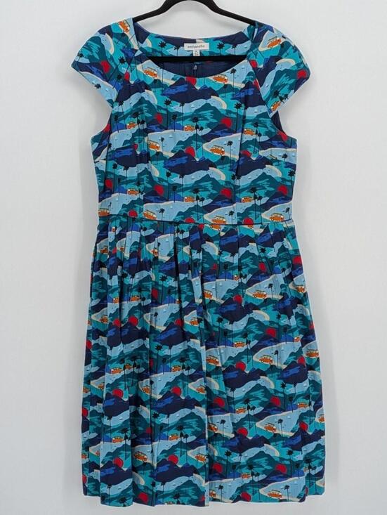 Emily and Fin Dresses & Skirts - Emily & Fin XL Blue Orange Lucy Road Trippin Tropical Camper Cotton Dress
